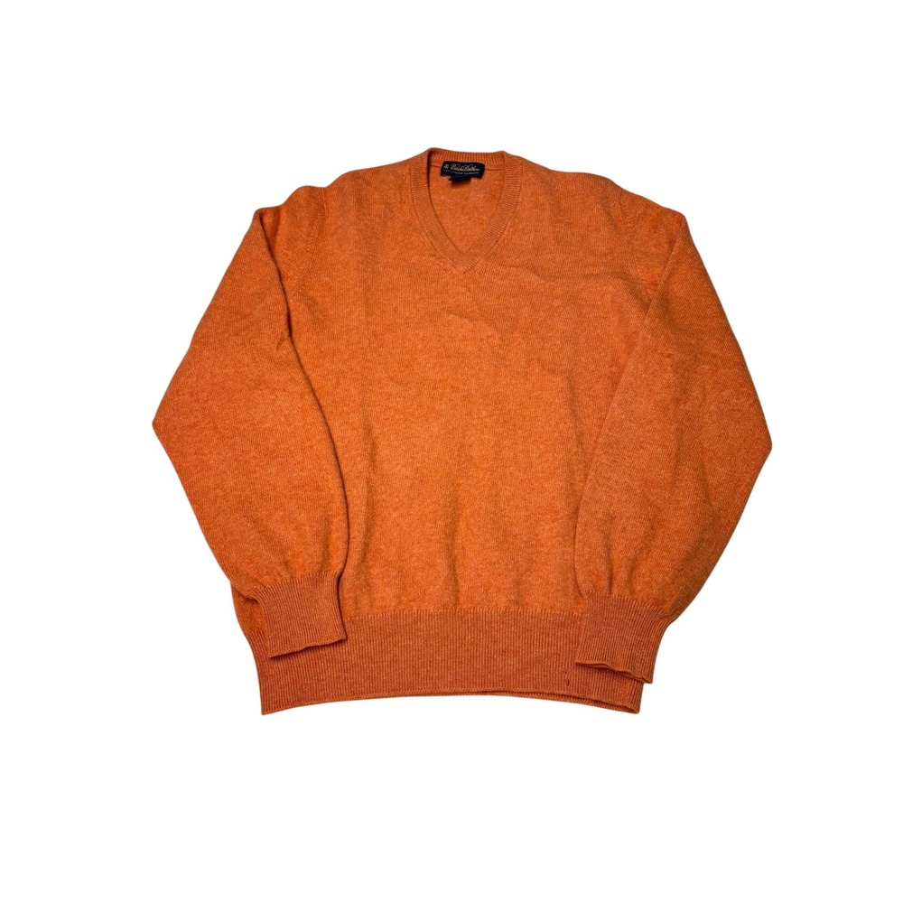 Brooks Brothers Mens Orange 3-Ply Italian Cashmere V-Neck Sweater M Scotland
